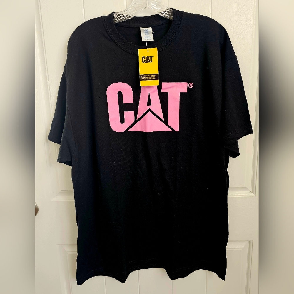 NWT CAT Womens Black & Pink Breast Cancer Awareness Short Sleeve Tee Shirt